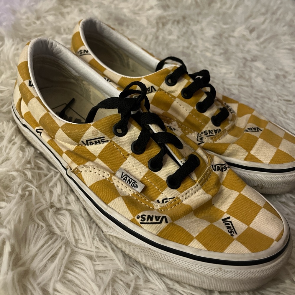 Vans Yellow and White Checkered Sneakers